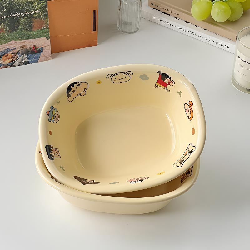 水果碗蜡笔小新清新沙拉碗家用陶瓷椭圆酸奶碗高颜值汤碗盘