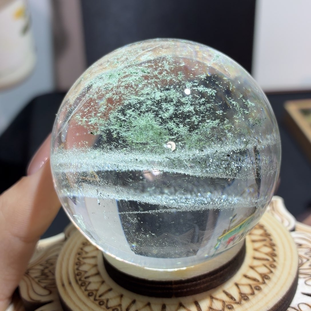 未镶嵌水晶珠宝半成品白水晶绿幽灵穿发5.94cm