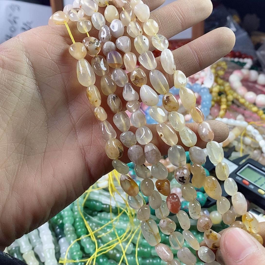 玛瑙/玉髓珠宝半成品合金一条天然不规则樱花玛瑙A295