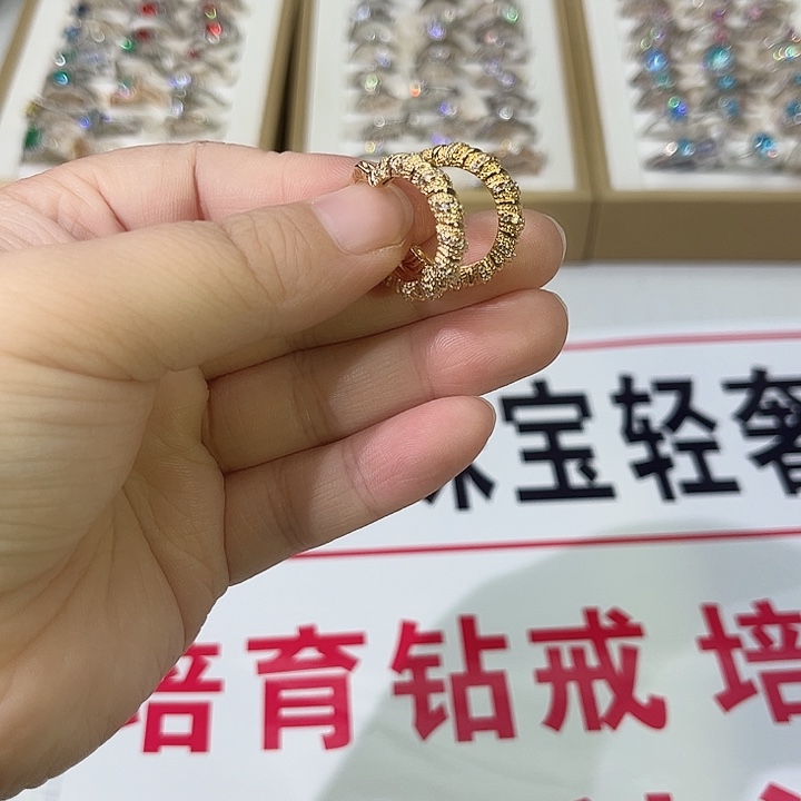 莫桑石铜合金CL金麻花耳圈