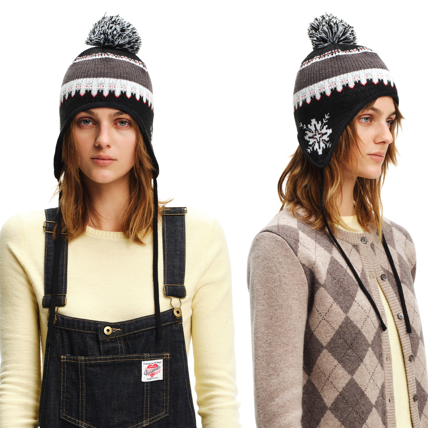 SMIIILE螺纹拼接针织帽费尔岛保暖护耳毛线帽子女秋冬新款显脸小