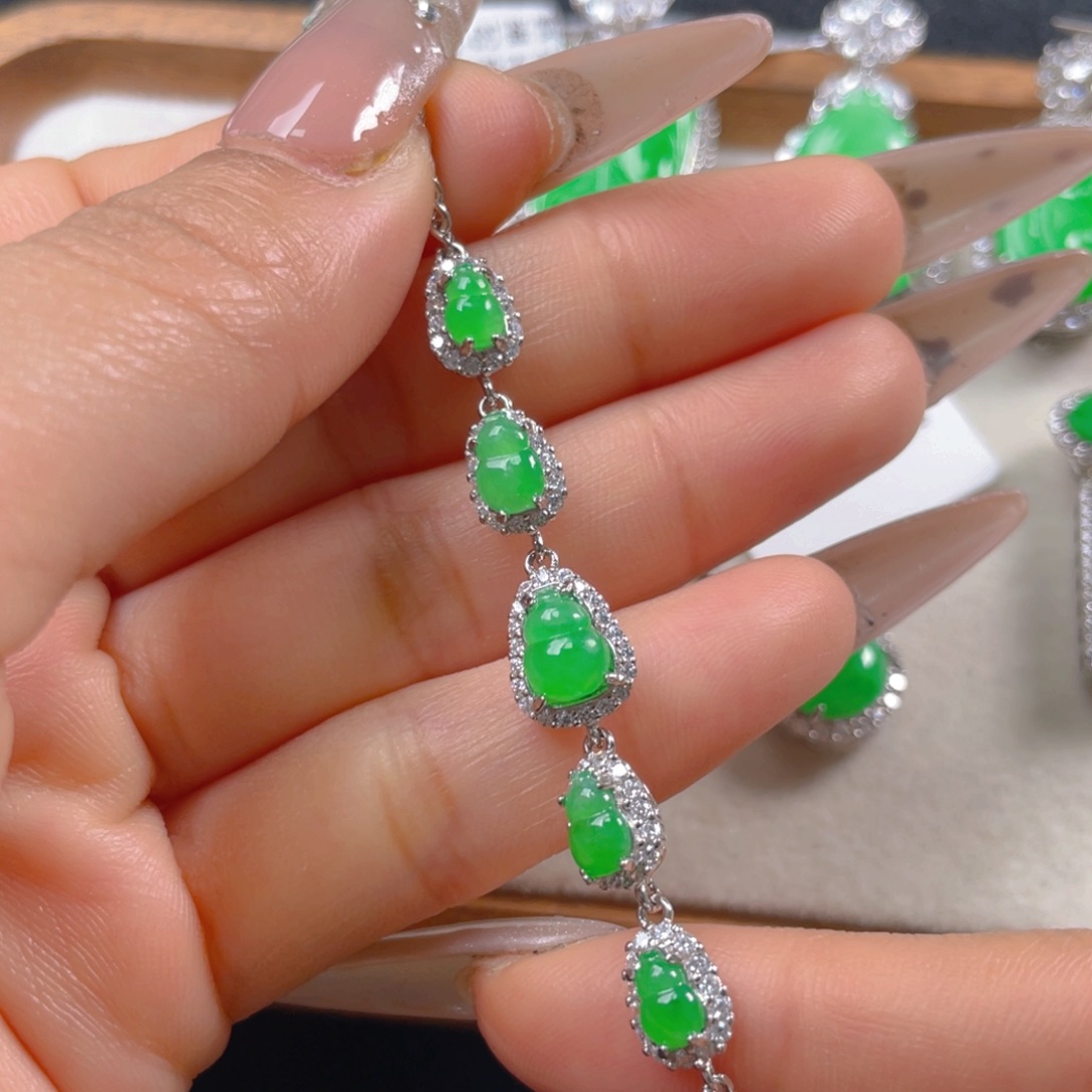 翡翠手链银S925镶嵌翡翠
