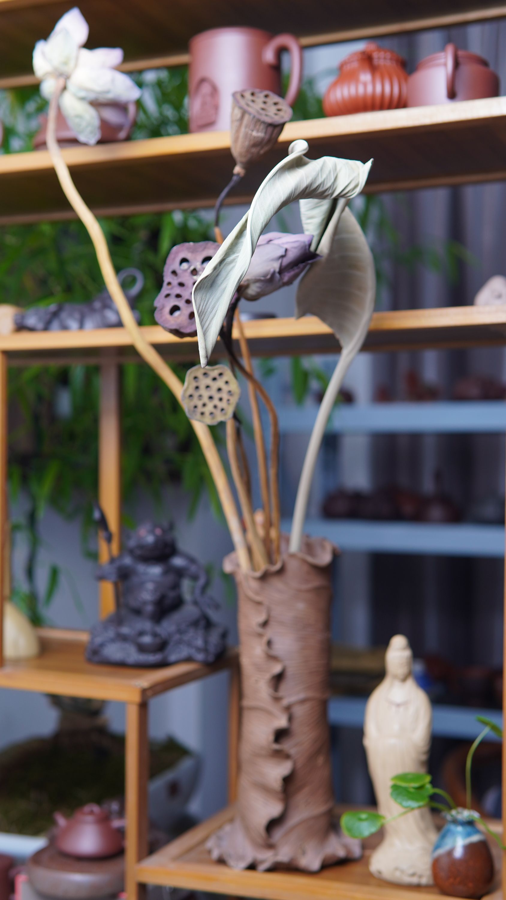 《林栖阁》全手工紫砂荷叶高级意境摆件/插花桶/花瓶侘寂风茶器