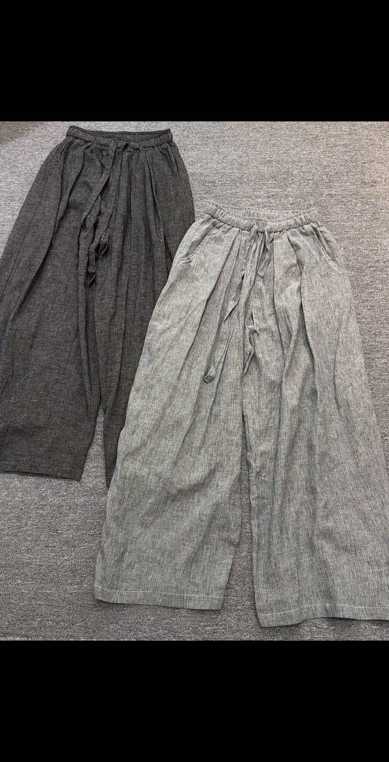 新款百搭宽松高腰垂感直筒设计感休闲阔腿麻裤