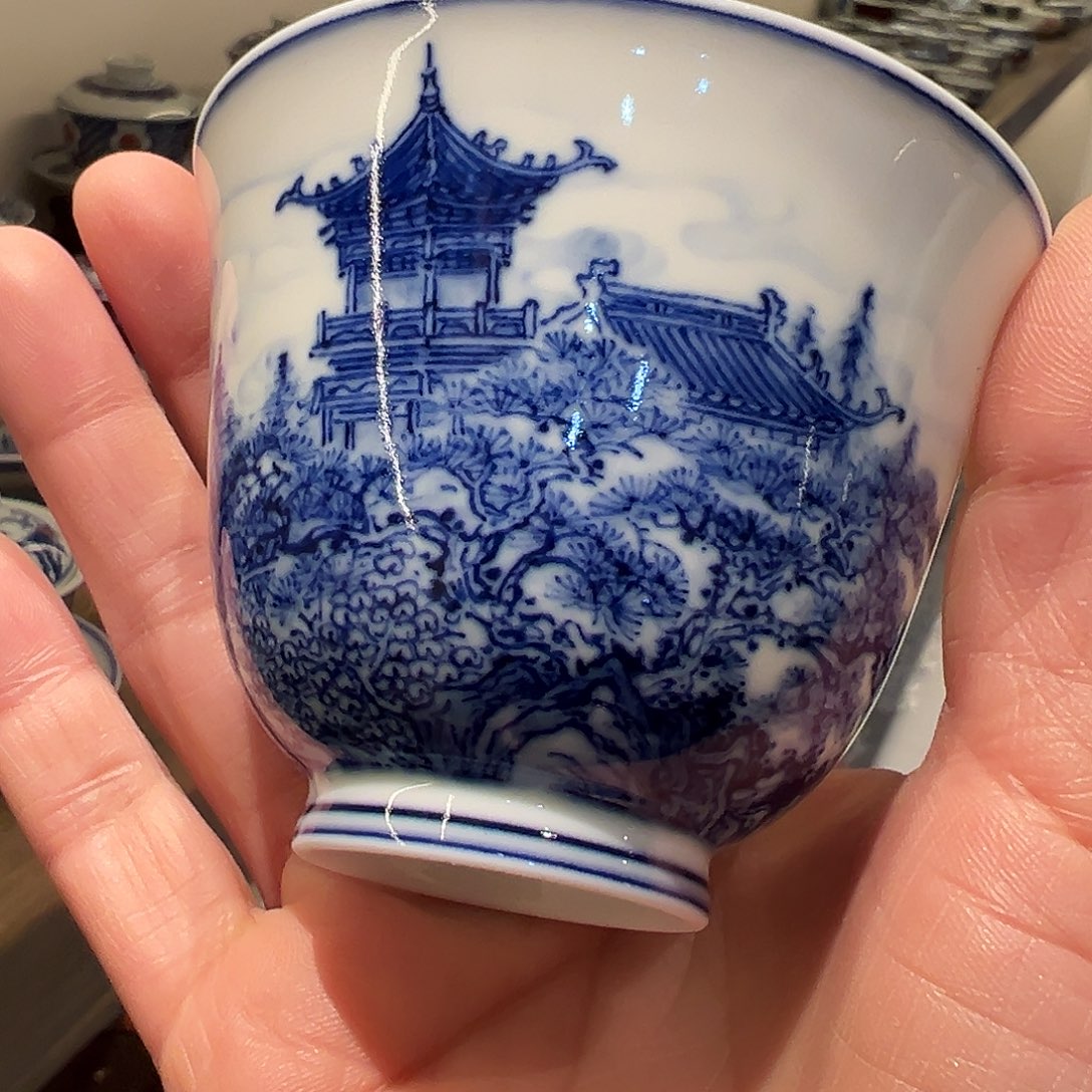 怡琅柴窑超薄胎楼阁山水