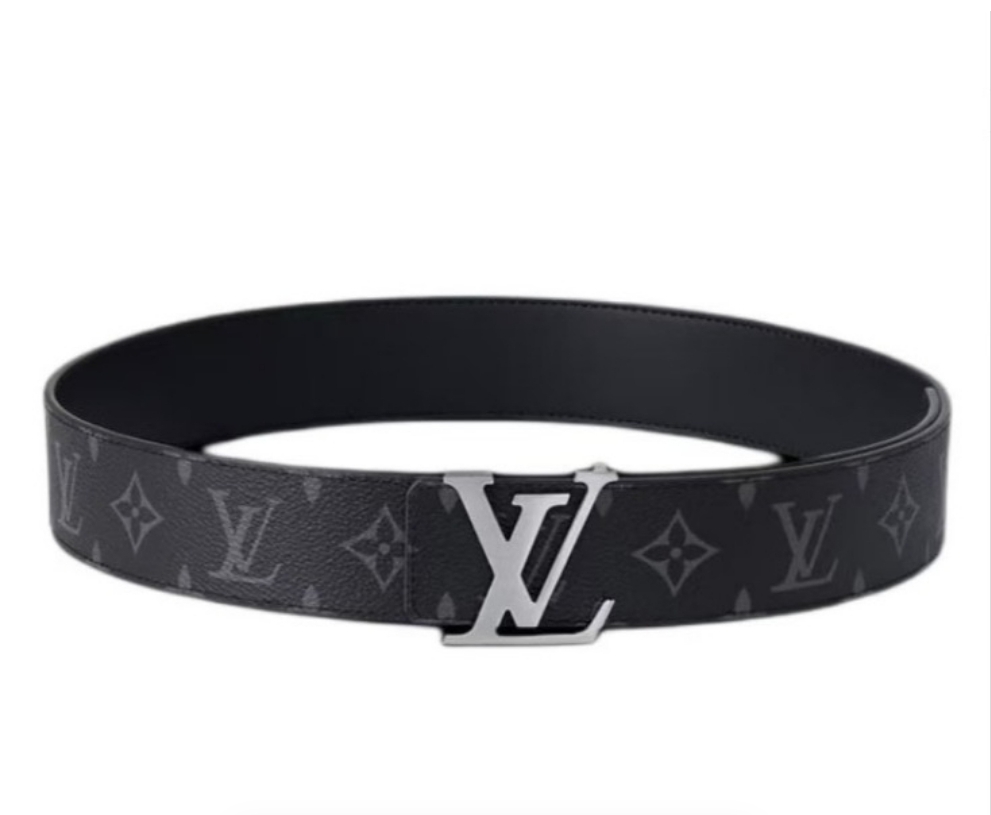 99新 LV 99新 LV 双面平滑扣 牛皮 帆布皮带 男款 银灰色 宽4cm