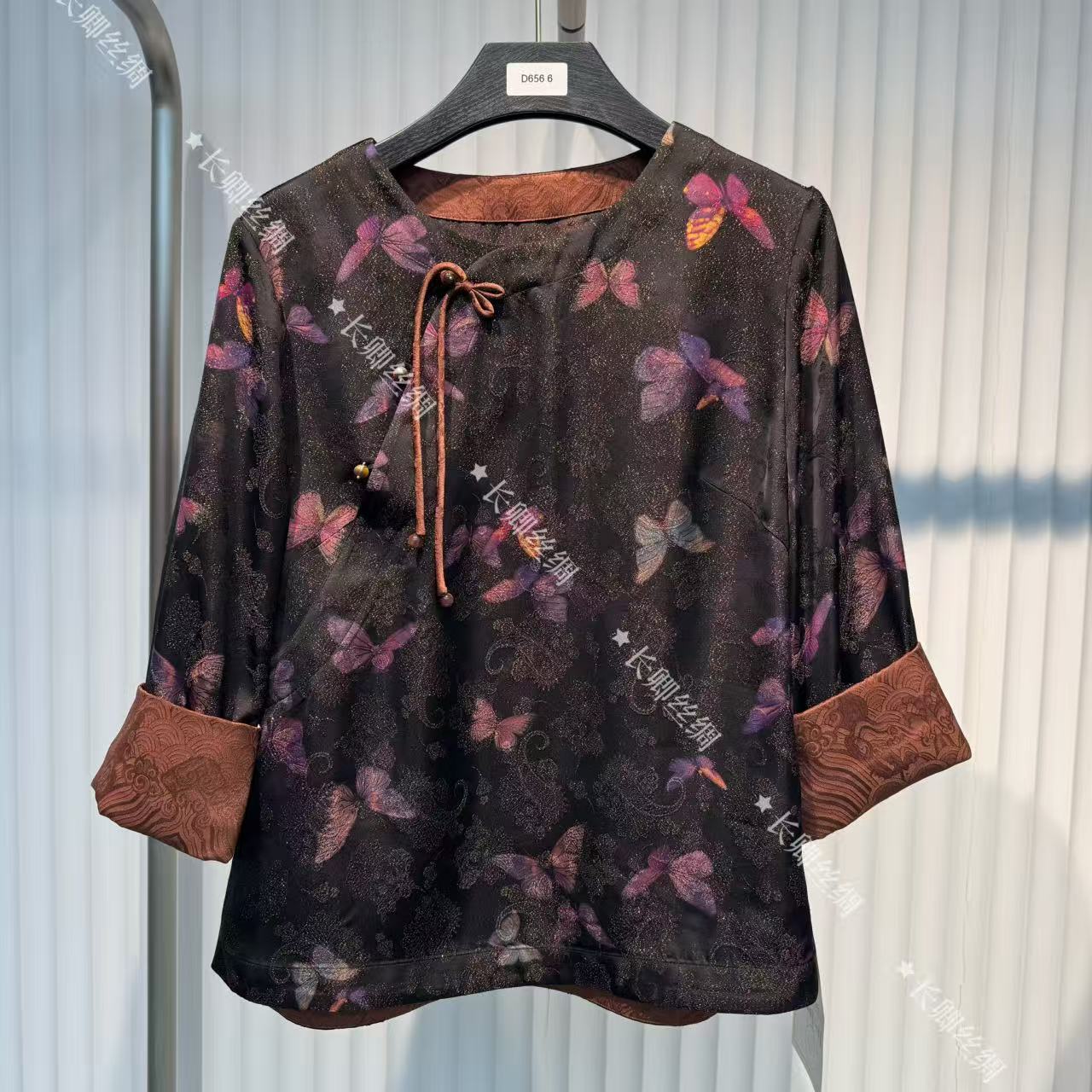 【青青】紫金蝴蝶丨新中式国风真丝长袖上衣D750