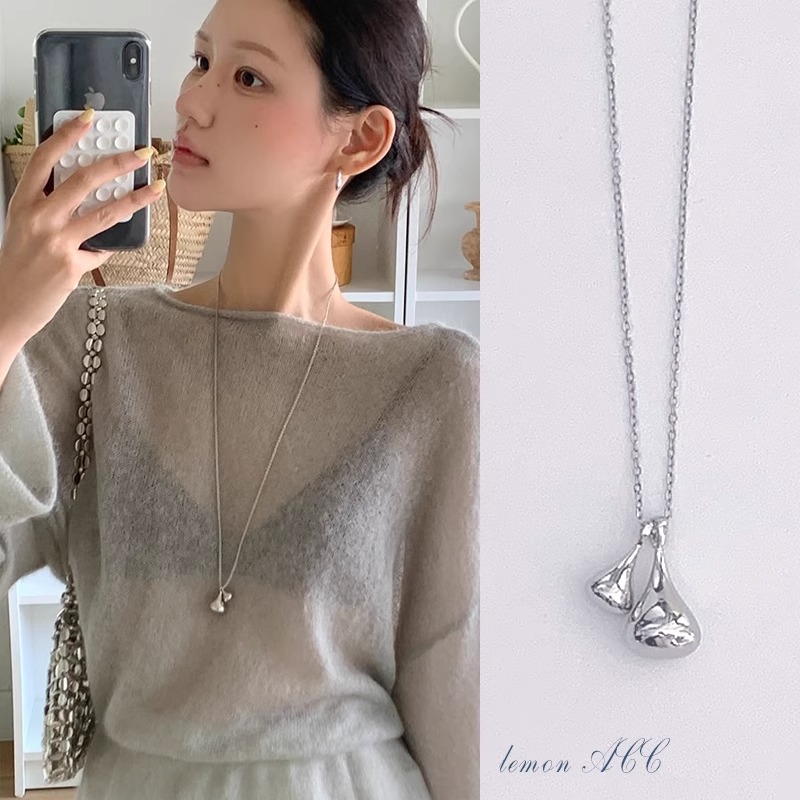 铜合金项链 博主同款银色水滴吊坠项链女小众高级感长款锁骨链潮