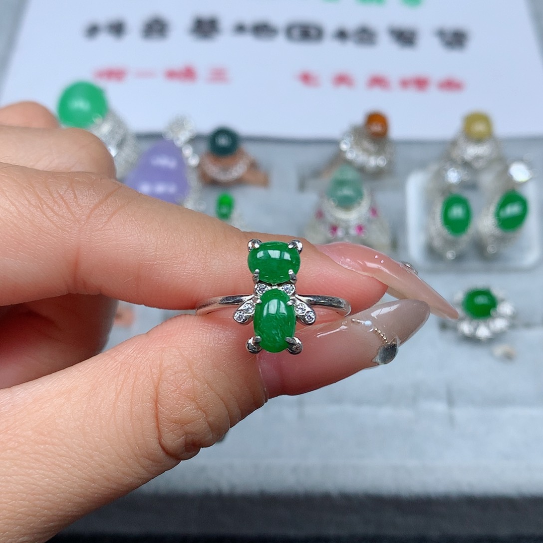 翡翠银S925镶嵌戒指20号