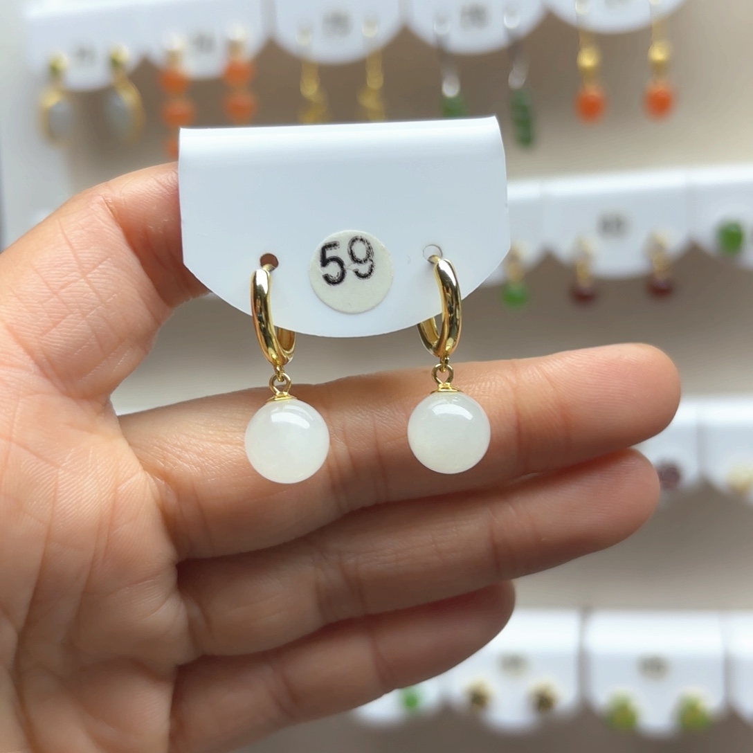 和田玉耳饰银S925镶嵌