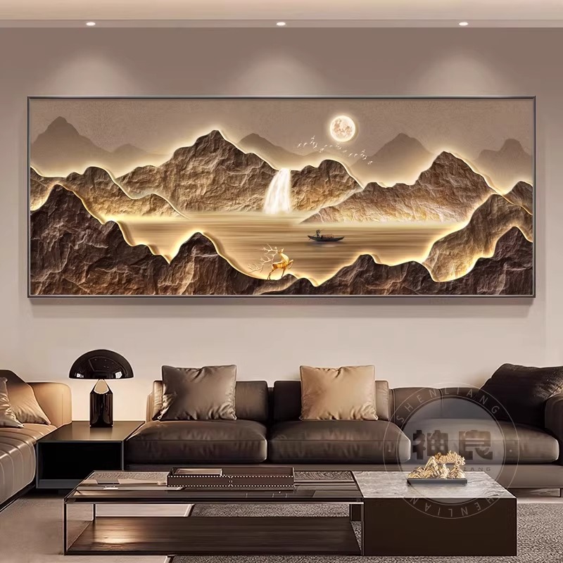 聚宝盆客厅装饰画山水画背有靠山图沙发背景墙挂画轻奢高级感壁画