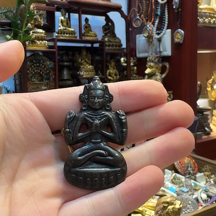 路****银S925藏式天铁四臂观音托甲挂件