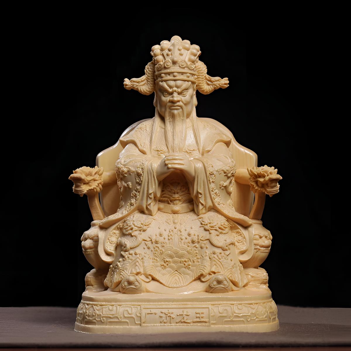 木雕工艺品广济龙王东海五爷像家用摆件雕刻家居装饰品神像18公分