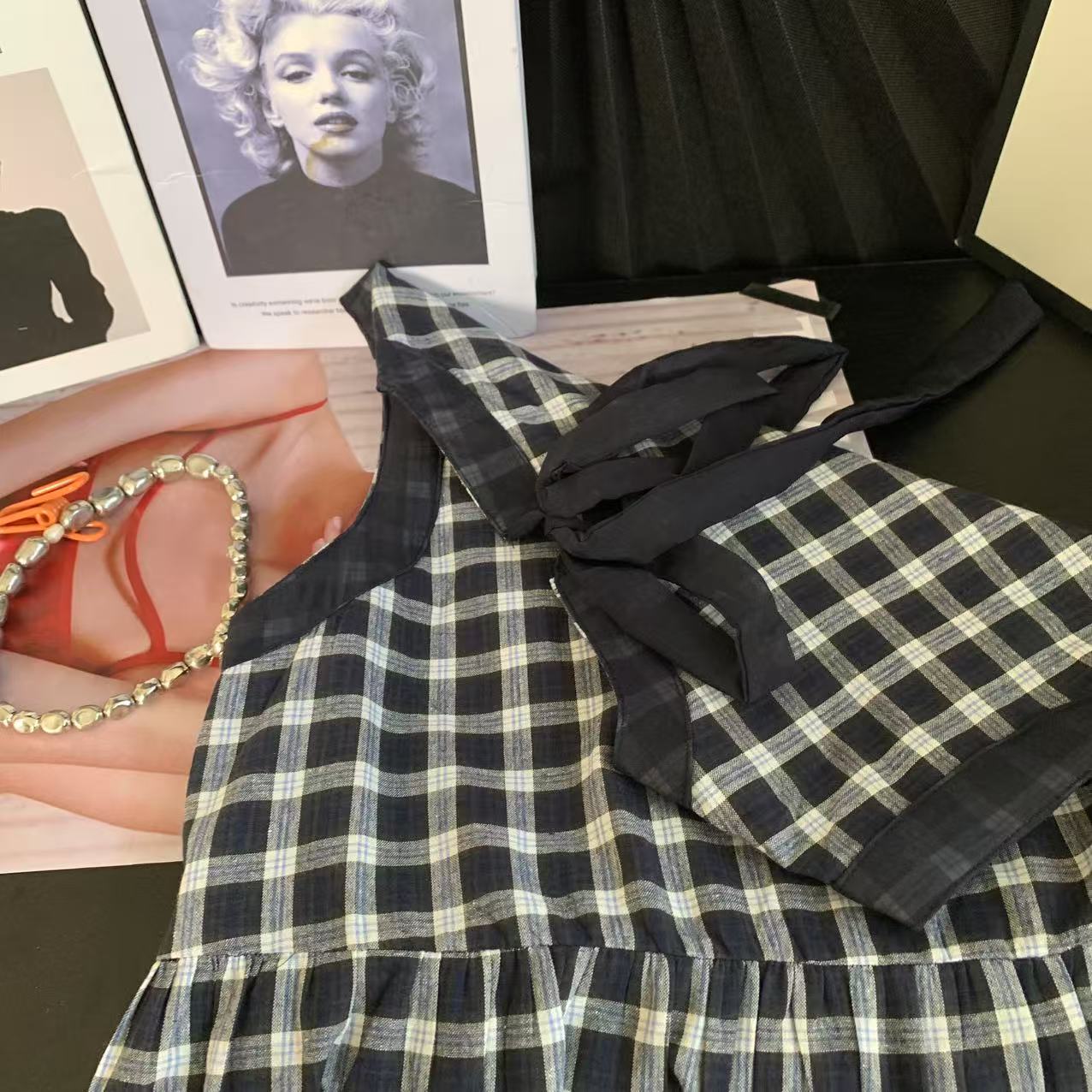 『雨美 Show』6393无袖背心格子衬衫