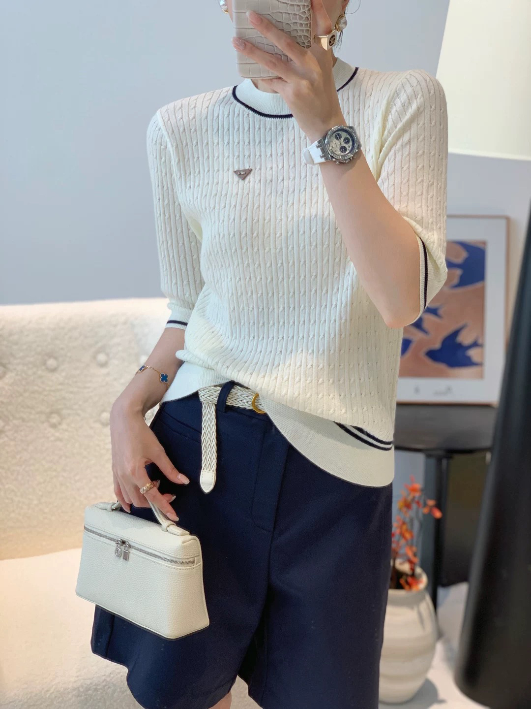 【直播间同价】毛针织衫针织衫夏季条纹短袖常规宽松女