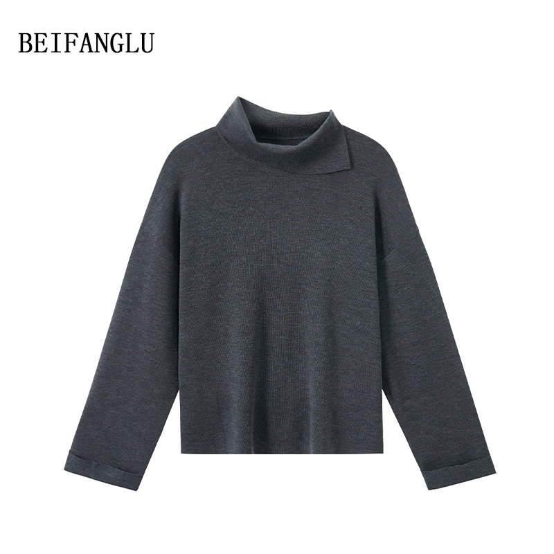 北方鹿【100%精纺绵羊毛】法式别致翻领女长袖百搭针织羊毛衫251323