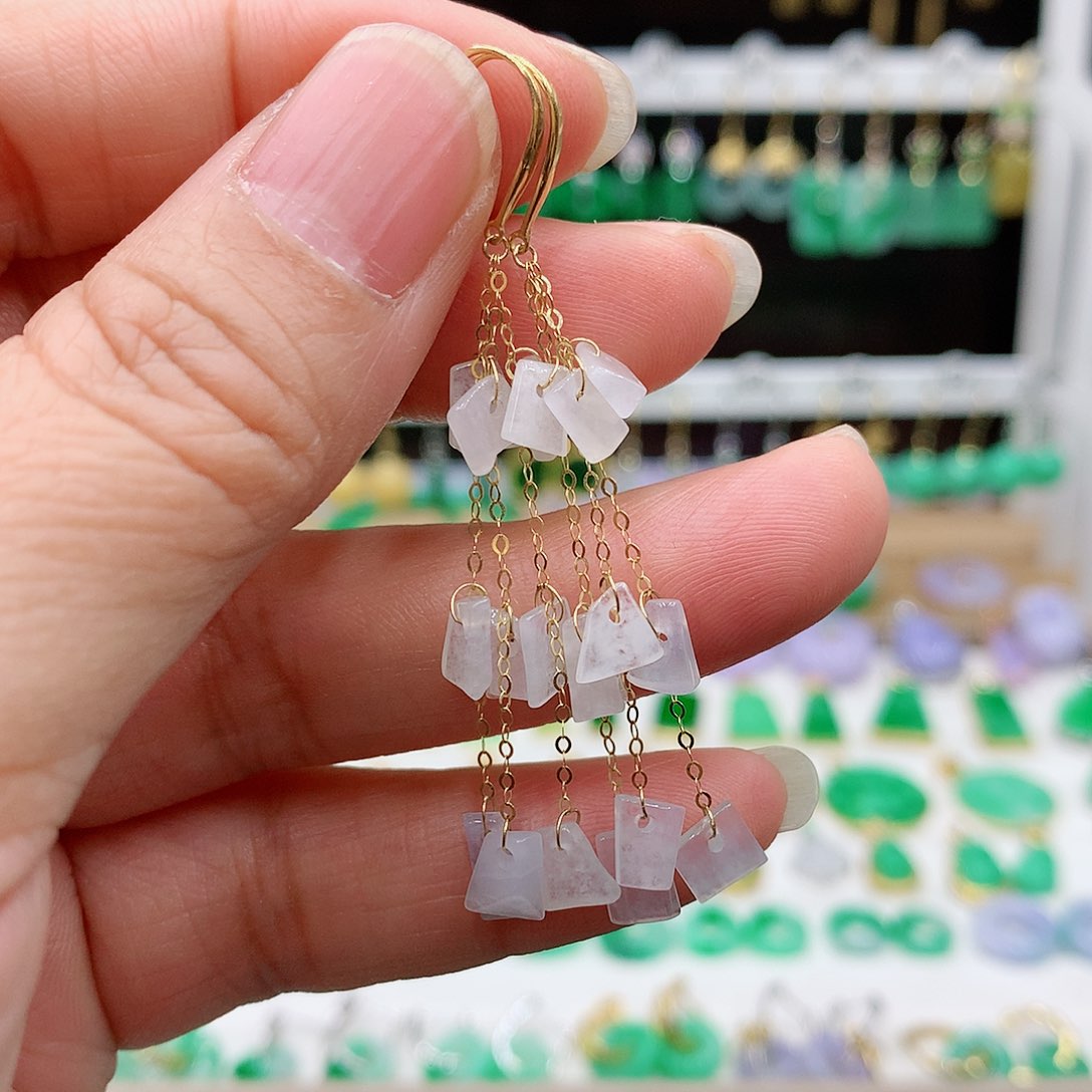 翡翠耳饰18K金镶嵌的