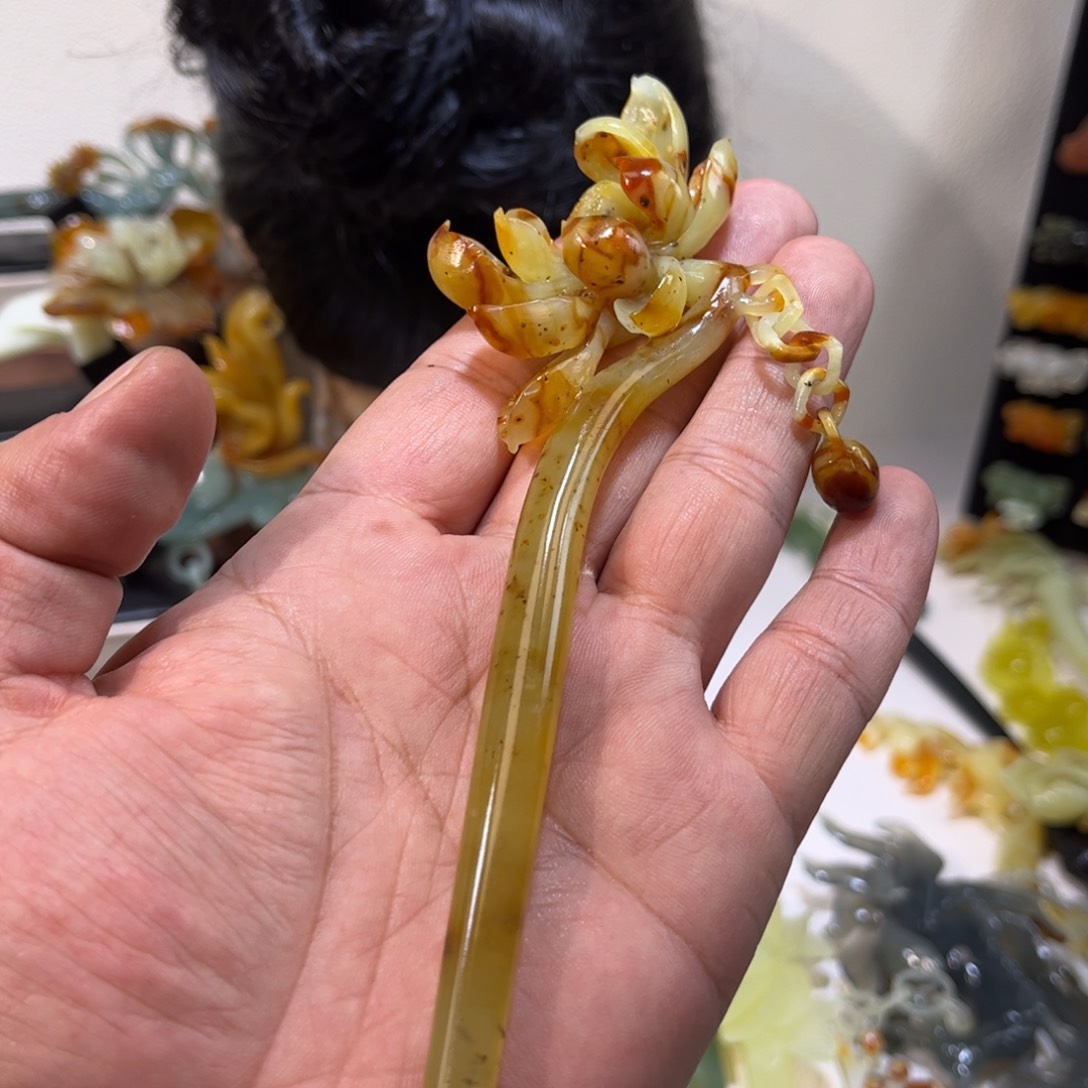 蛇纹石玉发簪合金我*