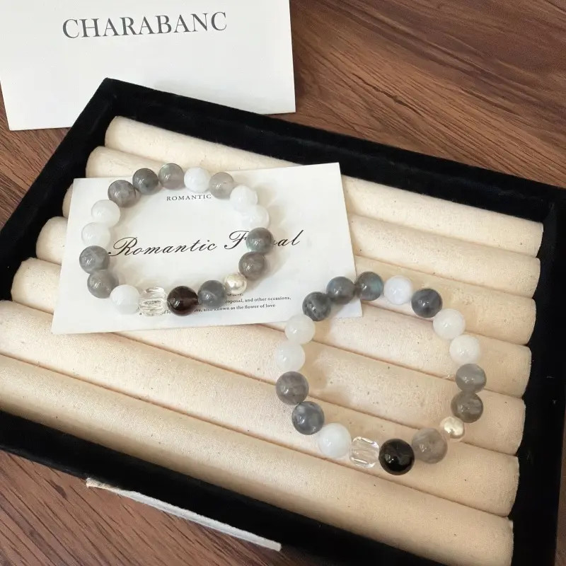 X2537灰月光白幽灵茶晶手链高端轻奢手串多样性发一