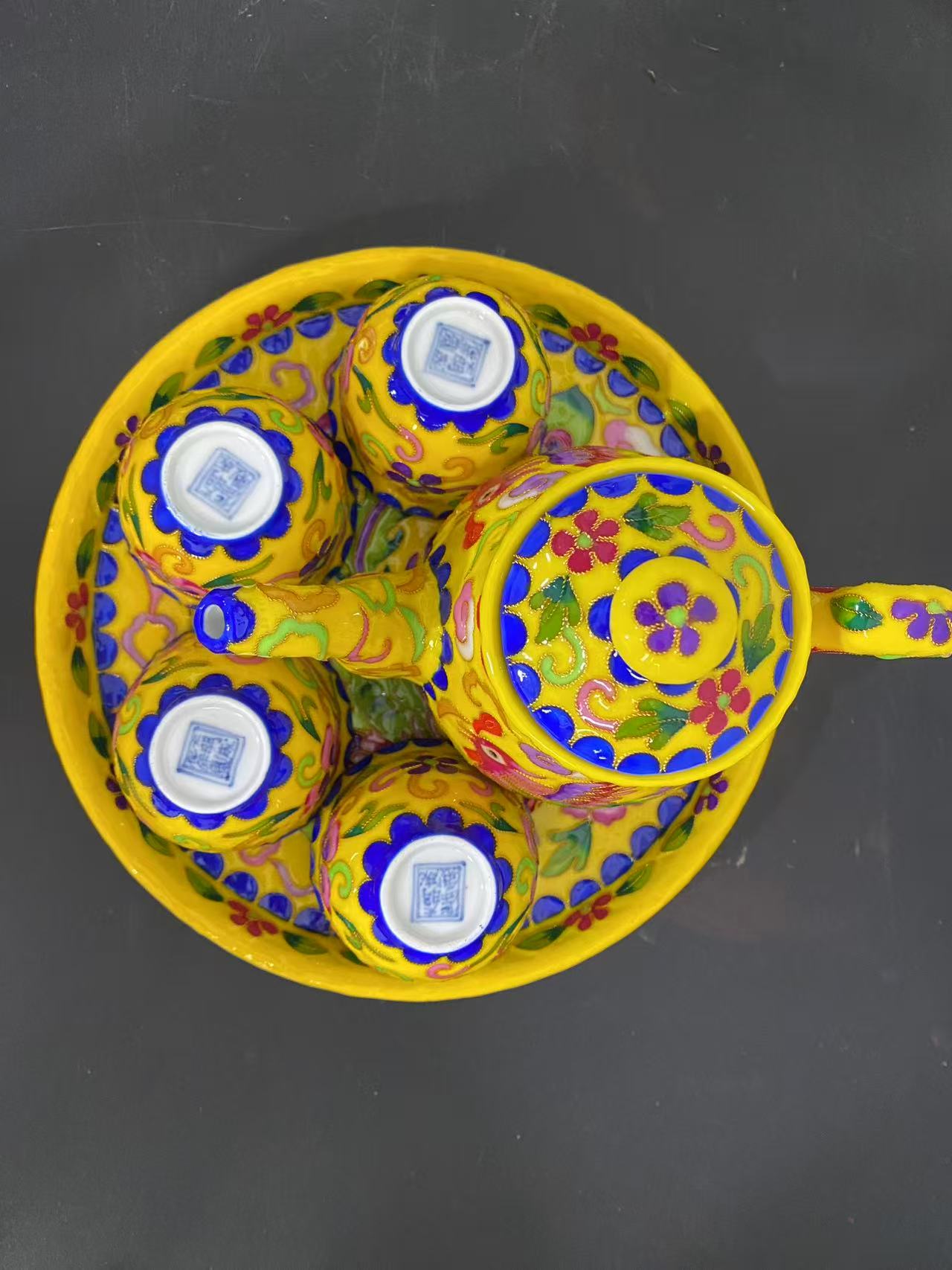 E029景泰蓝瓷胎茶具摆件(茶盘直径22cm ±1)