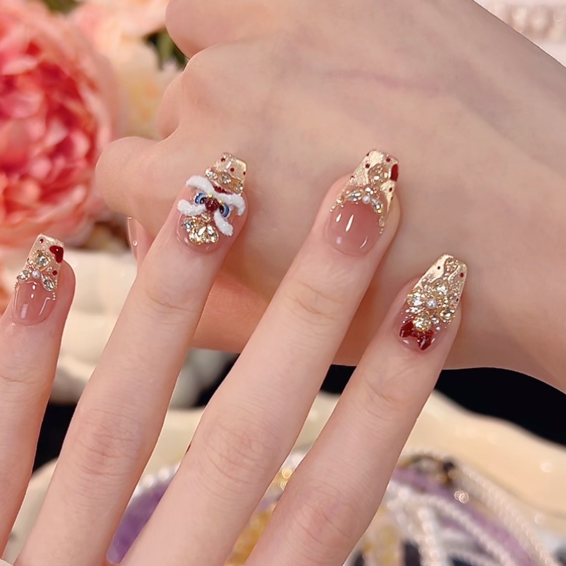 【金沙·醒狮踏春】高级~纯手工气质款光疗美甲猫眼带钻