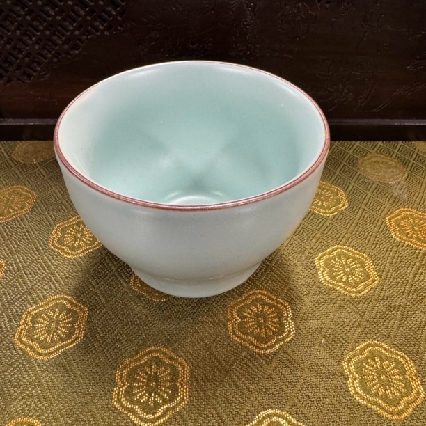 瑕疵！B10天青汝窑开片玉兰杯手工