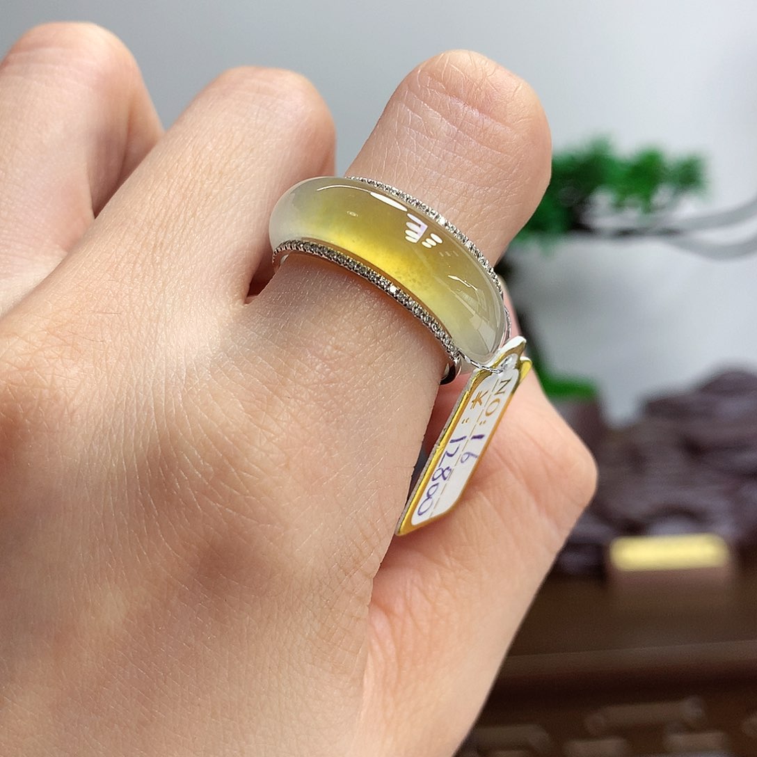 翡翠戒指18K金镶嵌16号一套