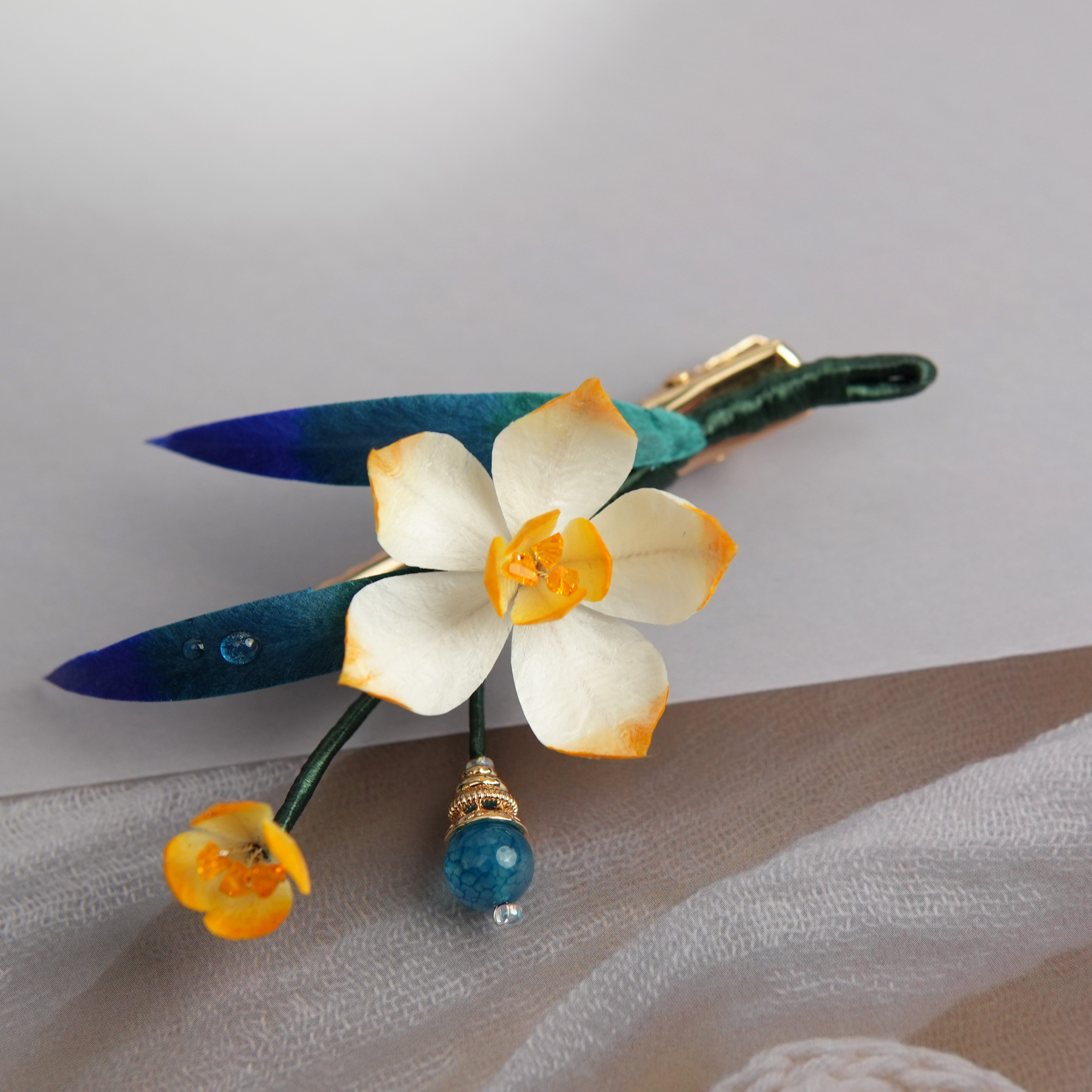 【清欢】非遗绒花发簪U簪发夹边夹汉服配饰古风发饰日常百搭