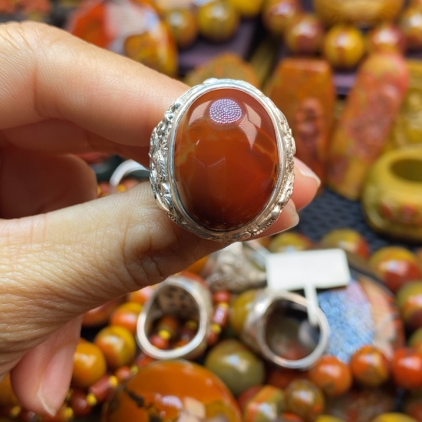 【闪购商品】玛瑙/玉髓戒指银S925镀金镶嵌?****