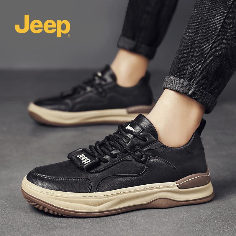 jeep男鞋休闲板鞋2025春季新款英伦风厚底户外个性高级感百搭皮鞋
