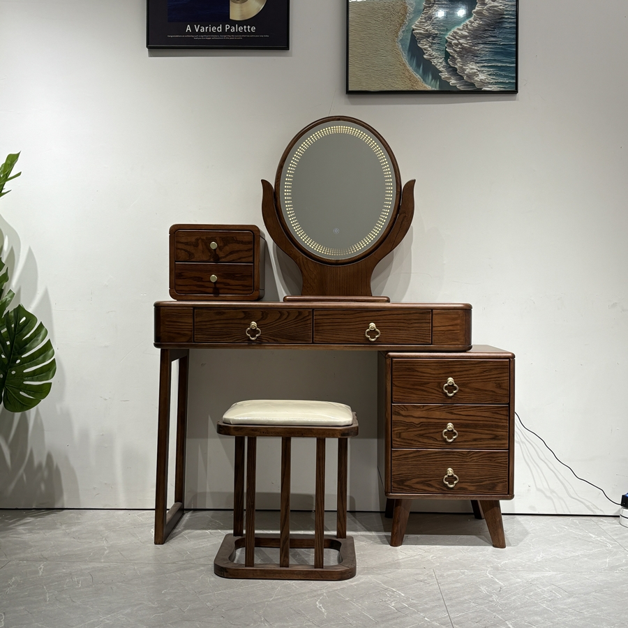 中古风梳妆台收纳柜一体斗柜卧室书桌轻奢主卧化妆台柜化妆桌实木