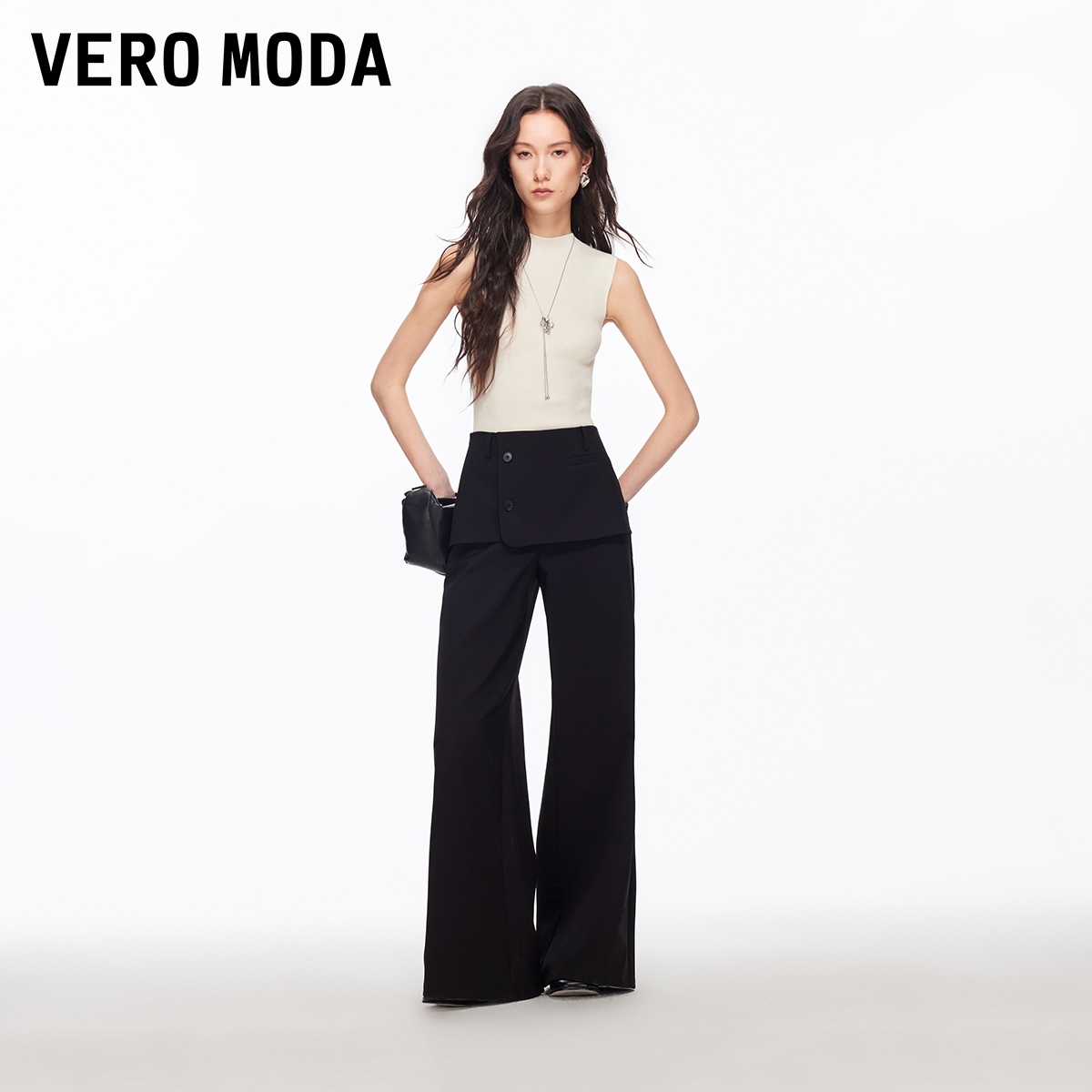 Vero Moda休闲裤女2026春季新款拼接腰头精致时髦微喇裤显瘦百搭