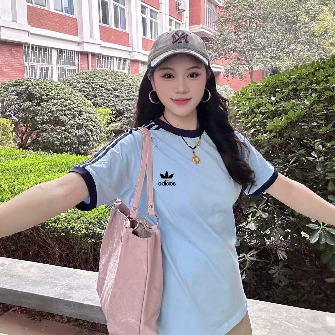 【商场撤柜】夏季情侣纯棉圆领短袖三条杠时尚百搭运动休闲短袖 A-1