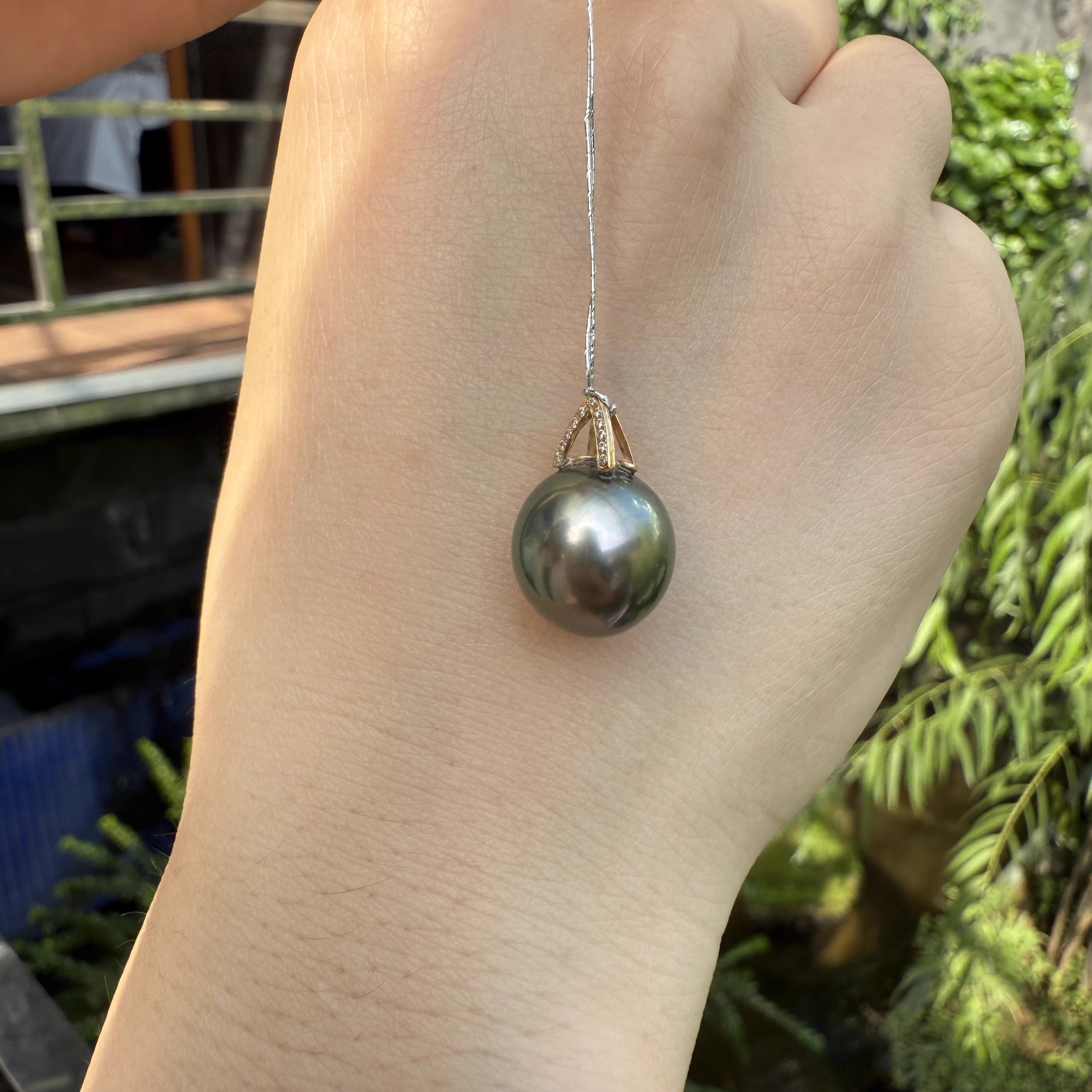 【孔雀绿】18k金11-12海水炫彩孔雀绿海水大溪地珍珠吊坠 ZZDZ004