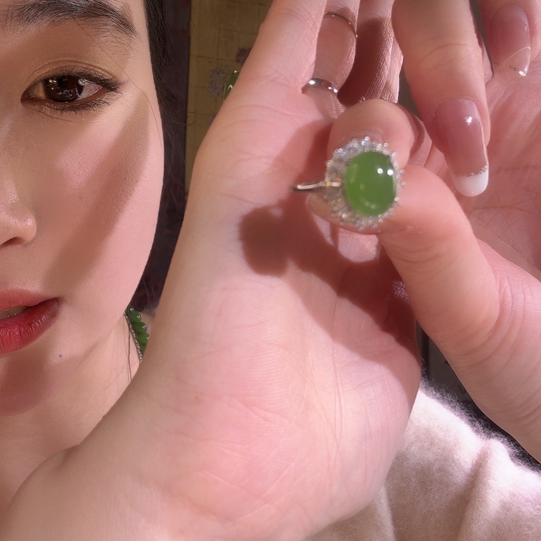 和田玉银S925镶嵌戒指