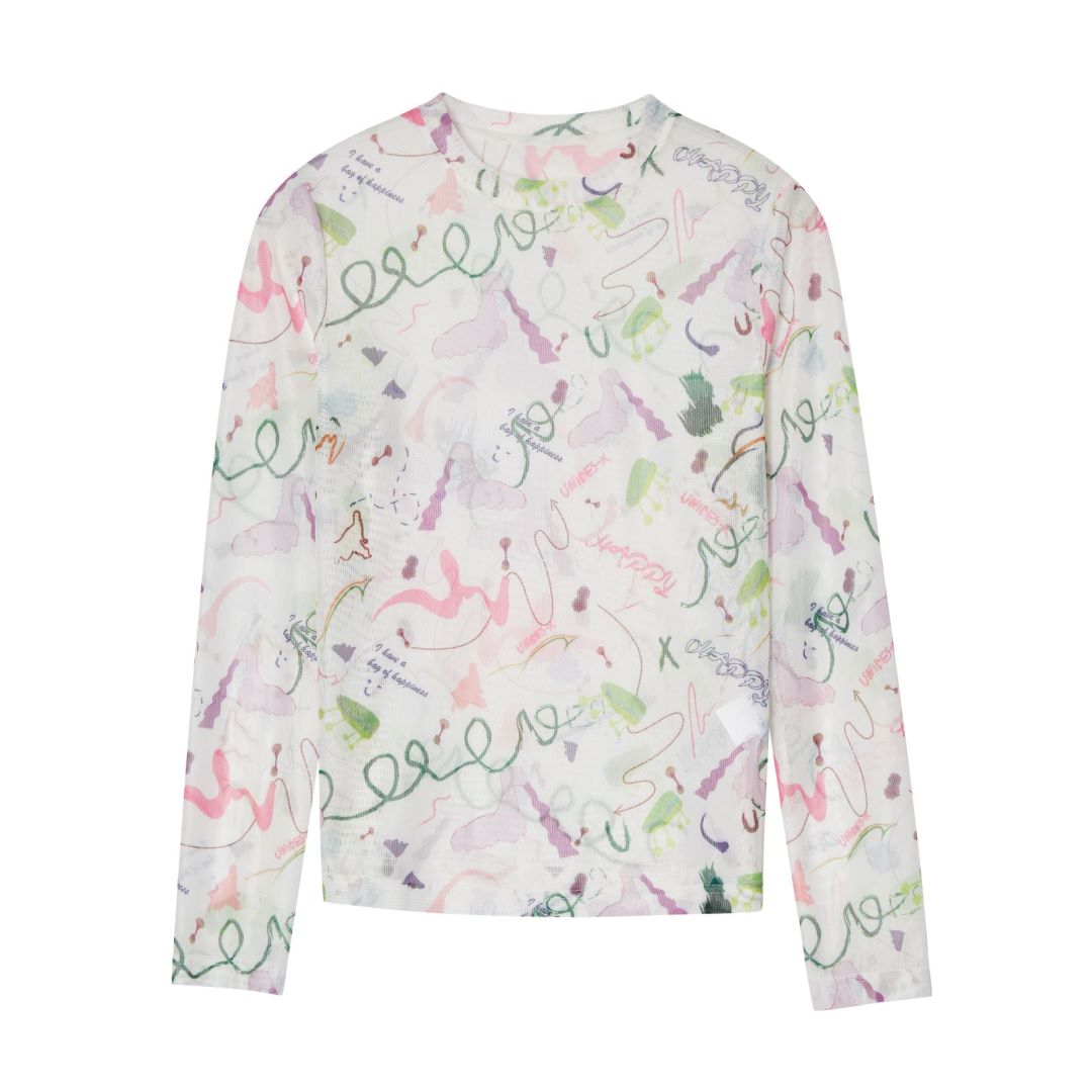 UX新款艺术家联名皮肤衣印花T恤女时尚百搭休闲长袖上衣