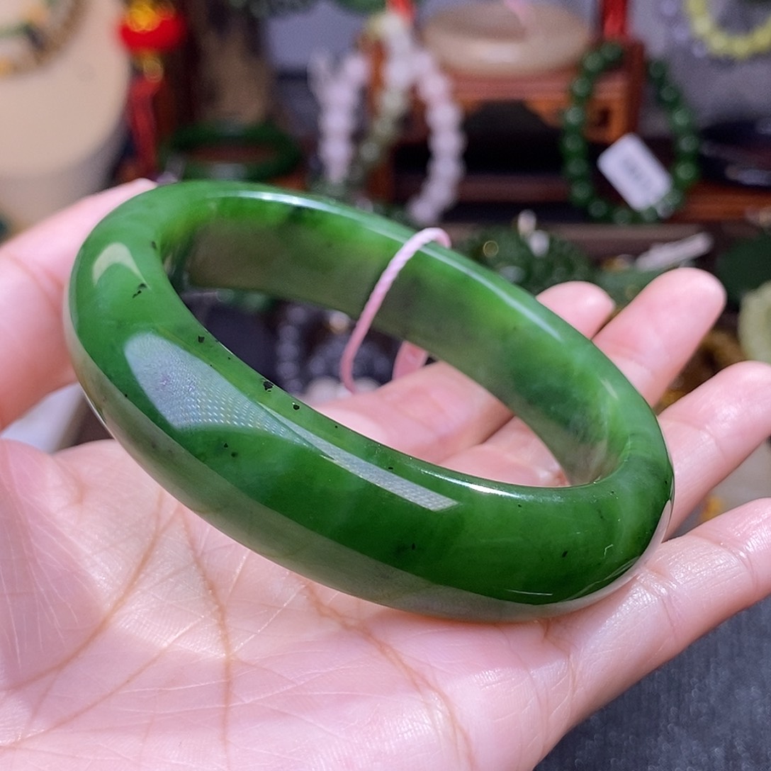 和田玉57.5 碧玉辣绿轮胎老料手镯未镶嵌
