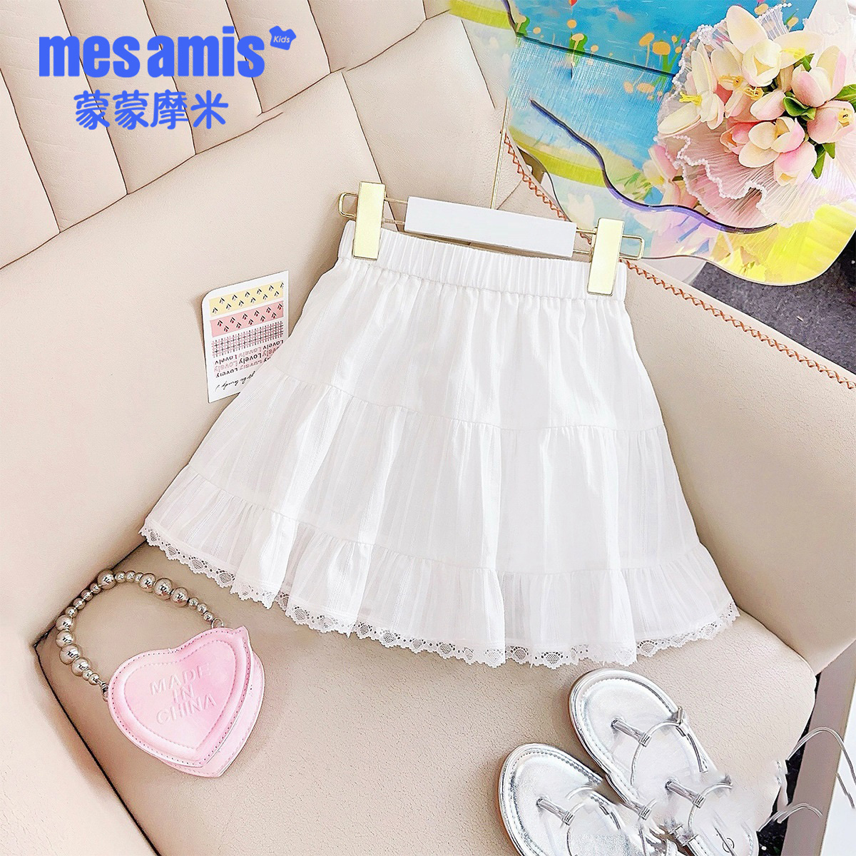 女童白色蛋糕百褶裙短裙半裙夏季新款休闲a字半身裙童装