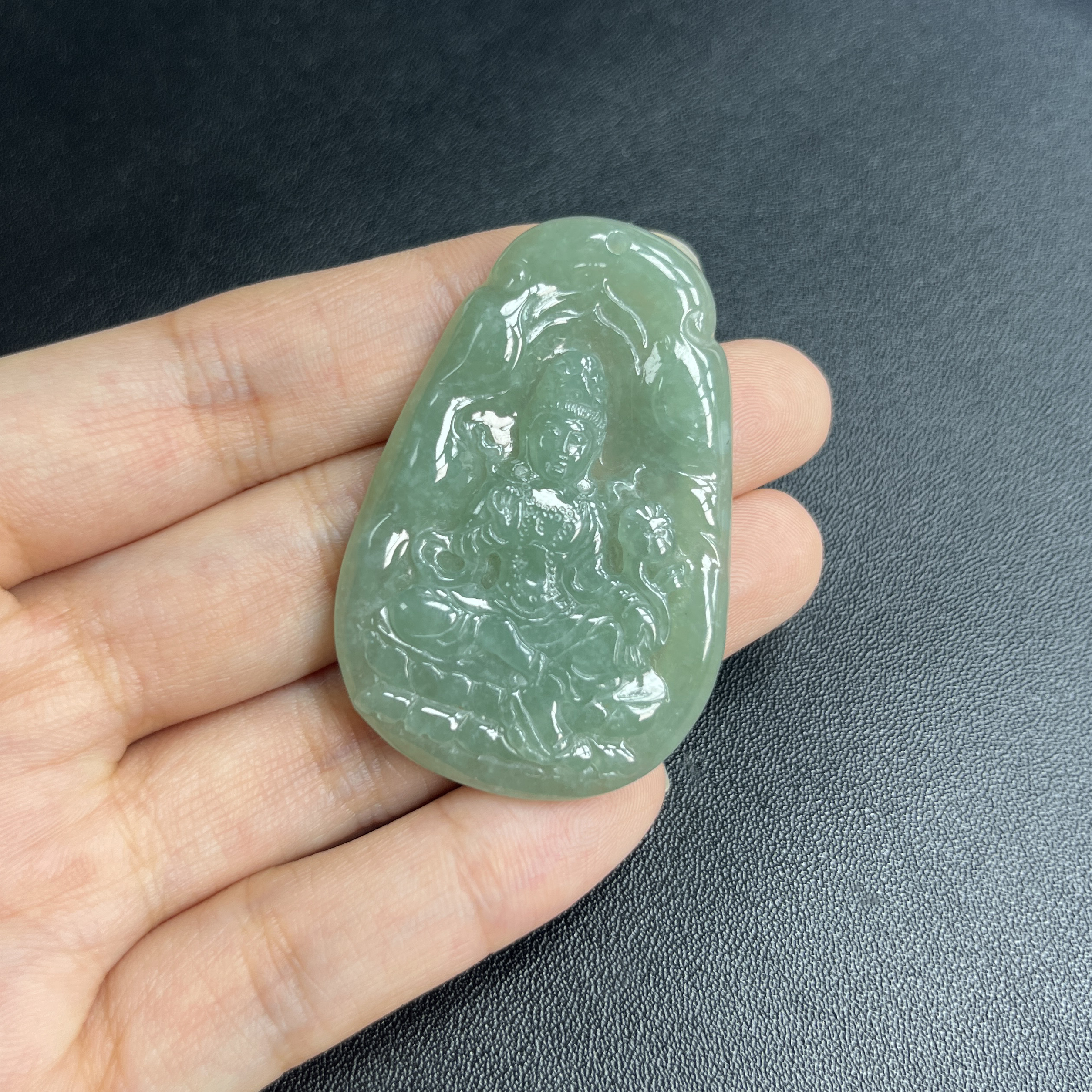 于于珠宝-天然A货缅甸翡翠冰胶满绿守护神大势至菩萨48.8×32.7×5
