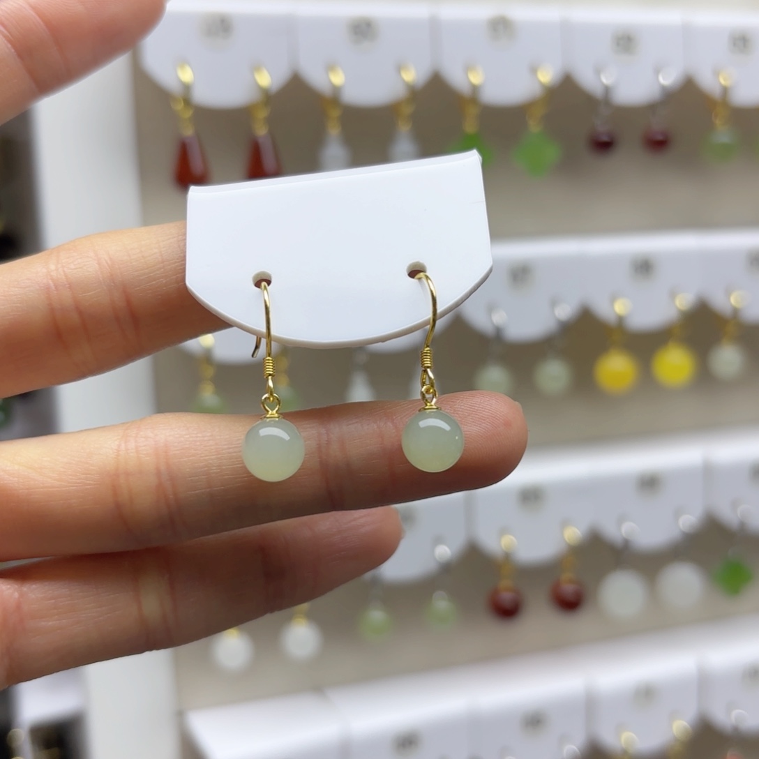 银S925镶嵌和田玉耳饰