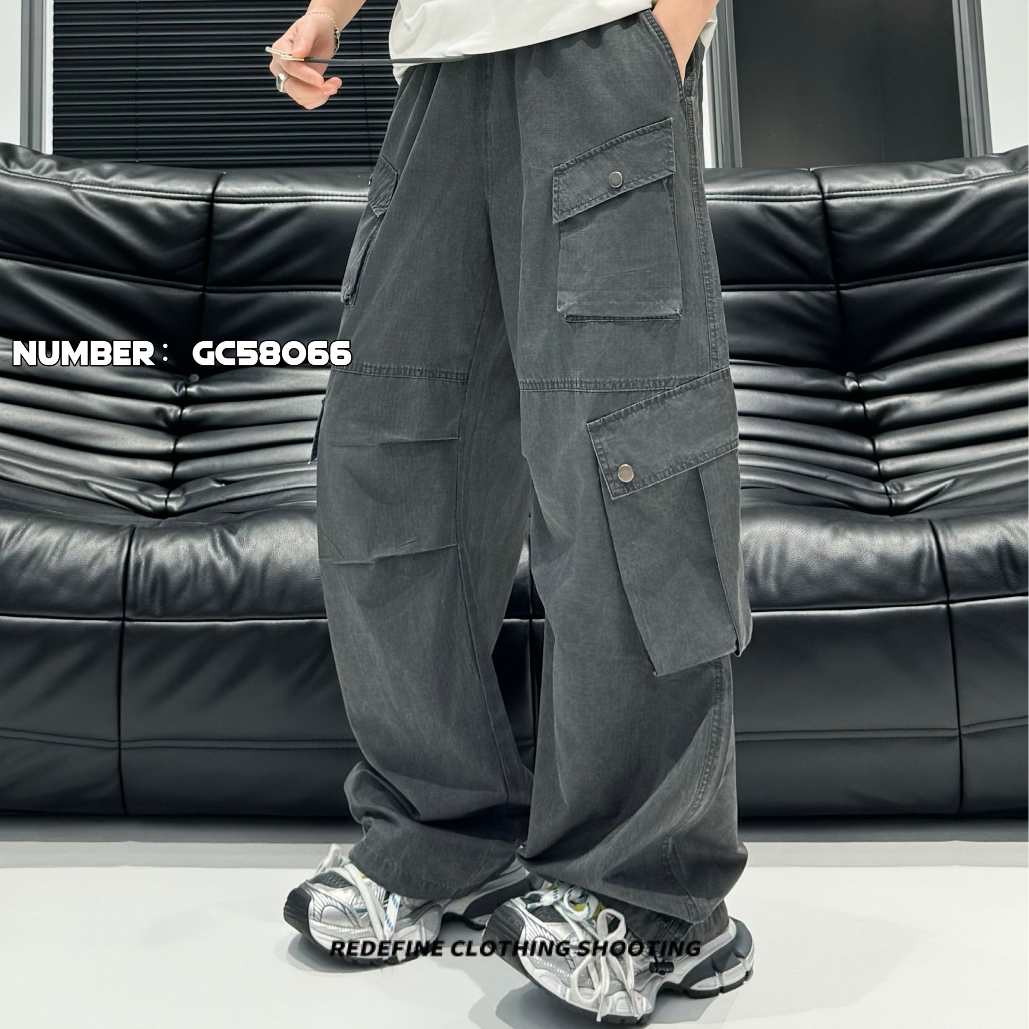 2025夏季新款潮流休闲裤男百搭美式复古工装宽松阔腿裤58066