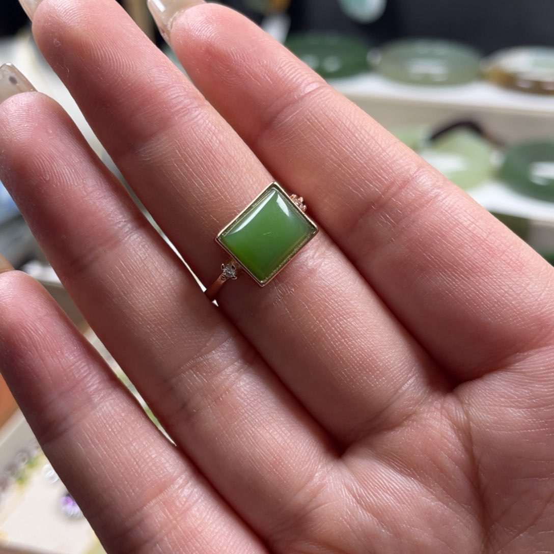 和田玉（碧玉）戒指银S925镶嵌