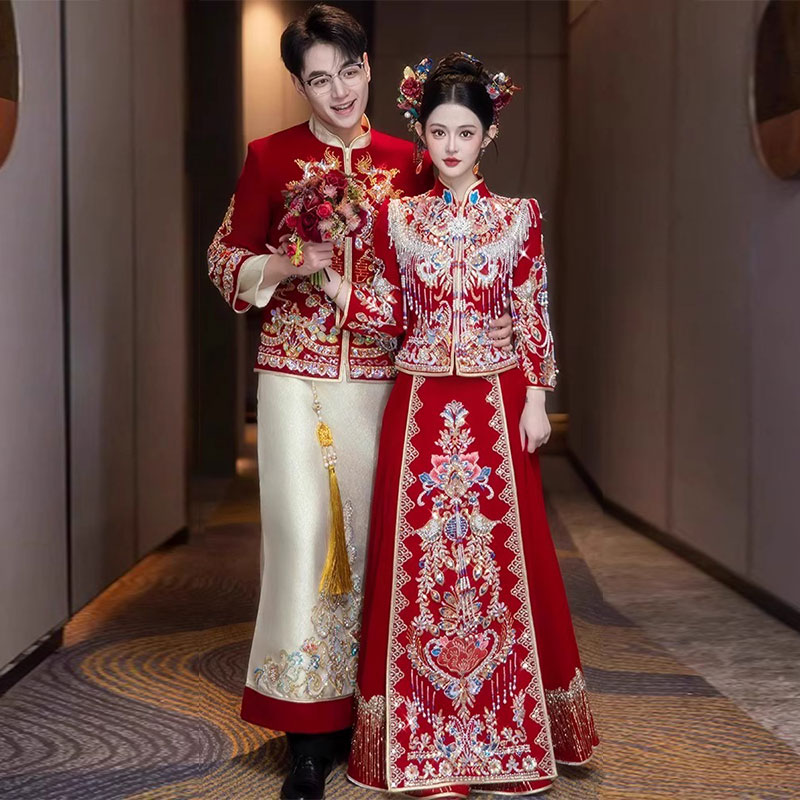 小个子秀禾服婚服新娘结婚嫁衣高定重工龙凤褂凤冠霞帔显瘦秀禾服
