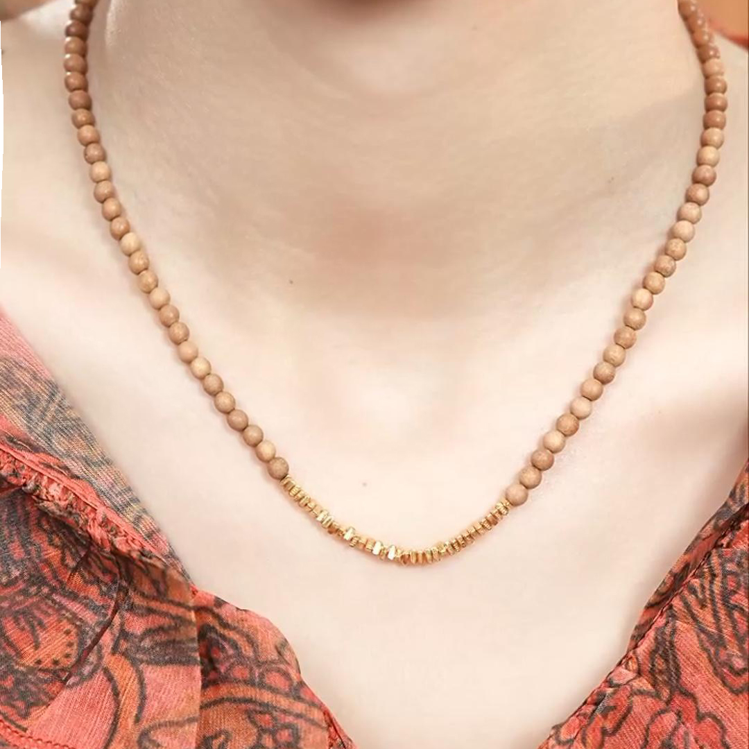 印度迈索尔老山檀925碎银锁骨链