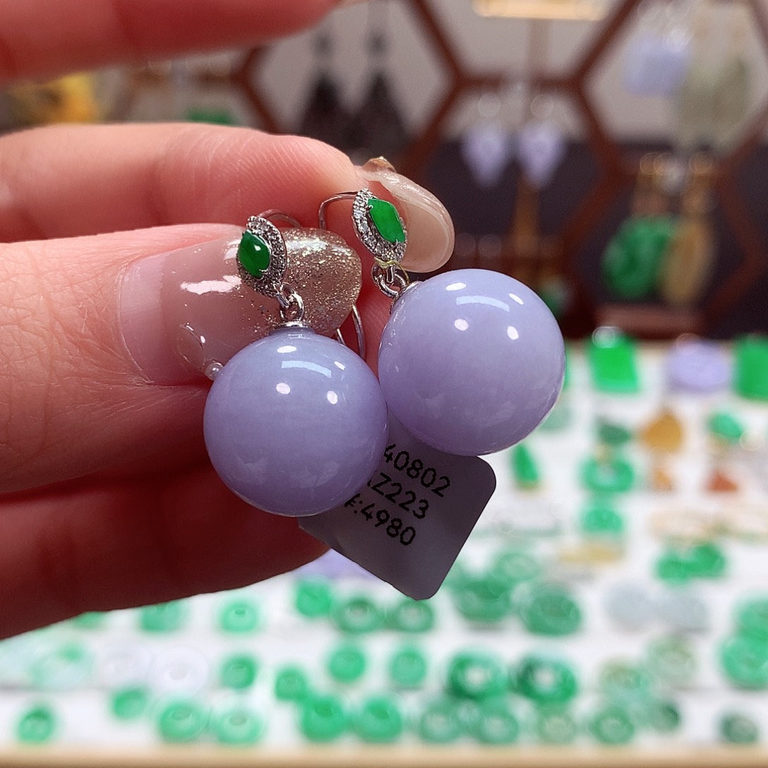 翡翠耳饰18K金镶嵌天然翡翠