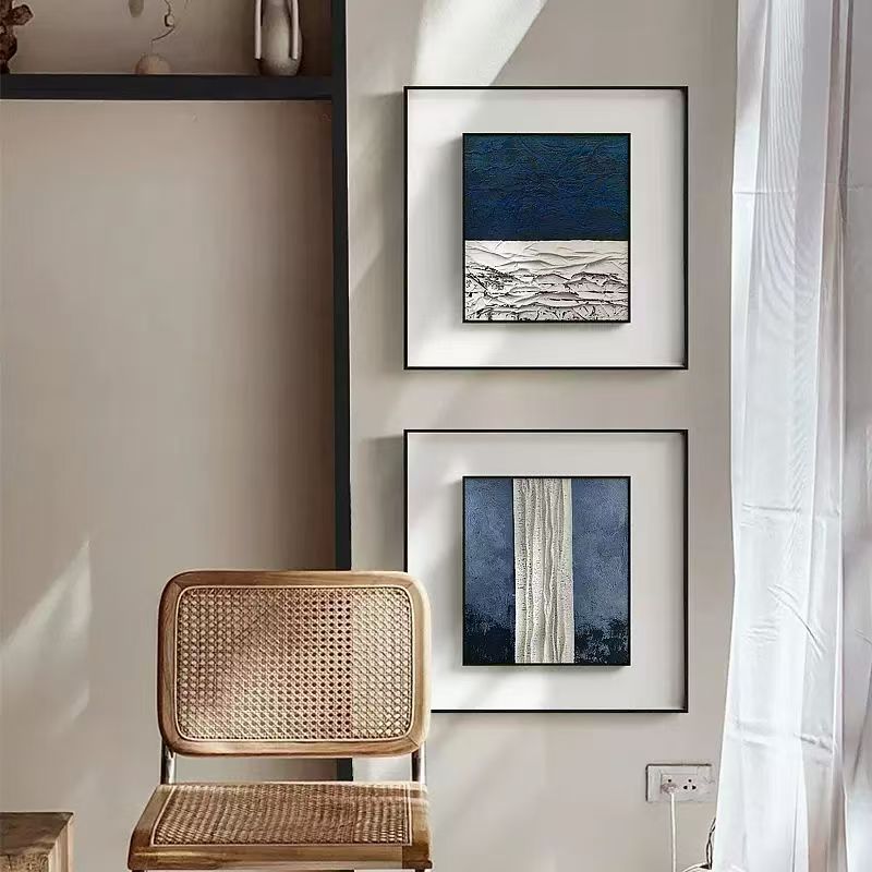 侘寂风蓝色抽象立体艺术客厅装饰画餐厅高级挂画EG09-50-50-2