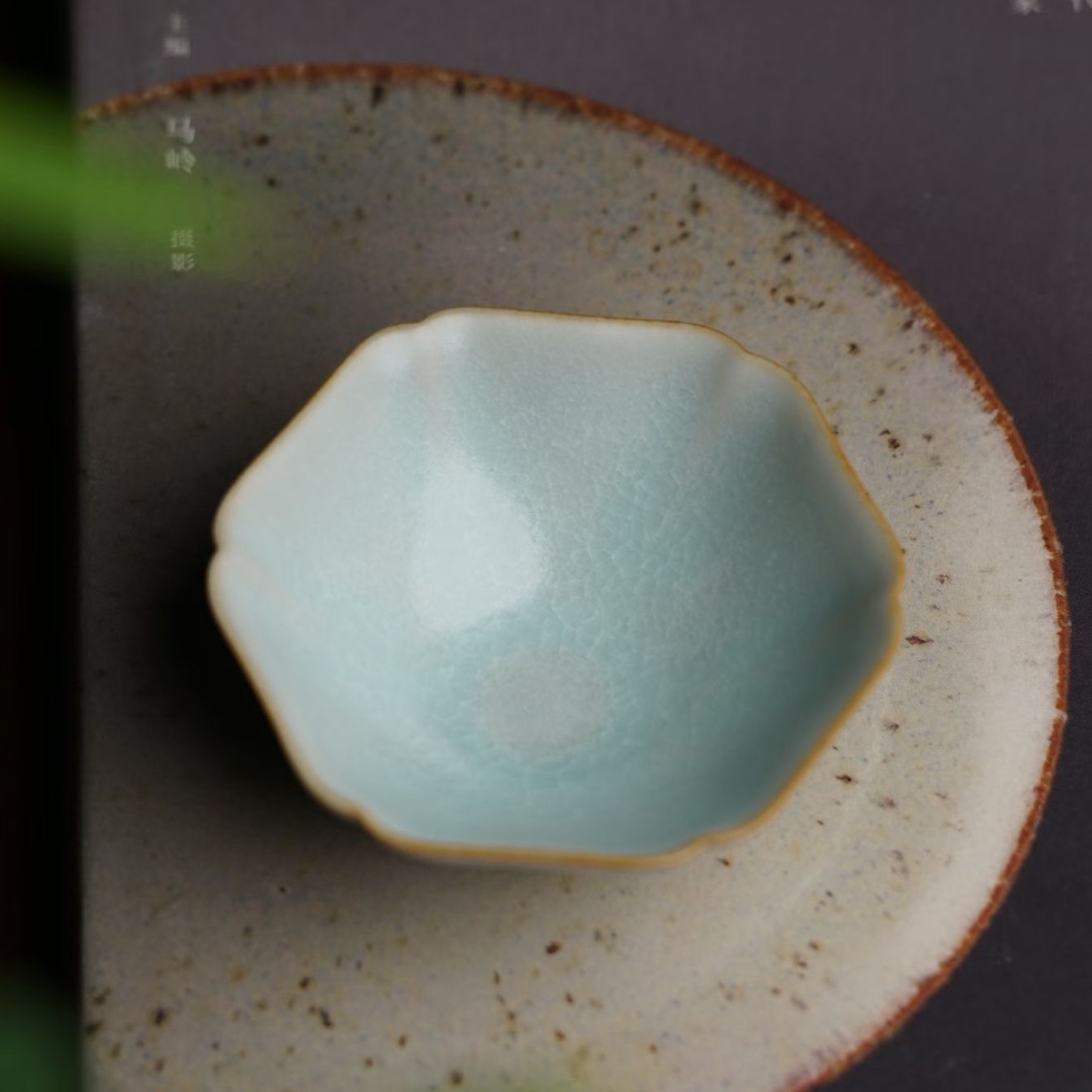 蔡晓芳晓芳窑早期九十年代作品冰裂釉六瓣杯汝窑杯冰裂纹主人杯