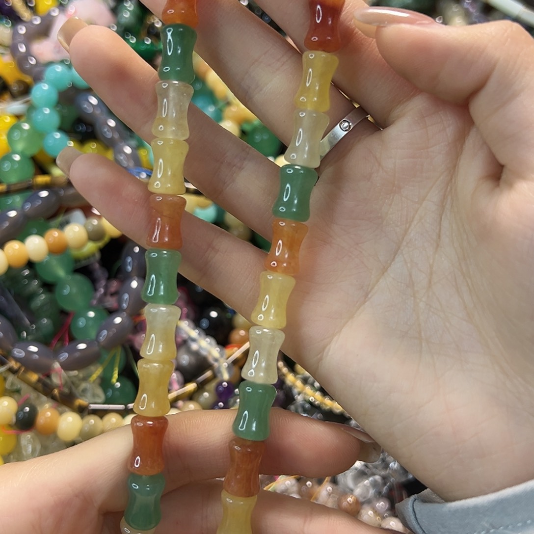 玛瑙/玉髓合金珠宝半成品金丝玉多宝竹节一条