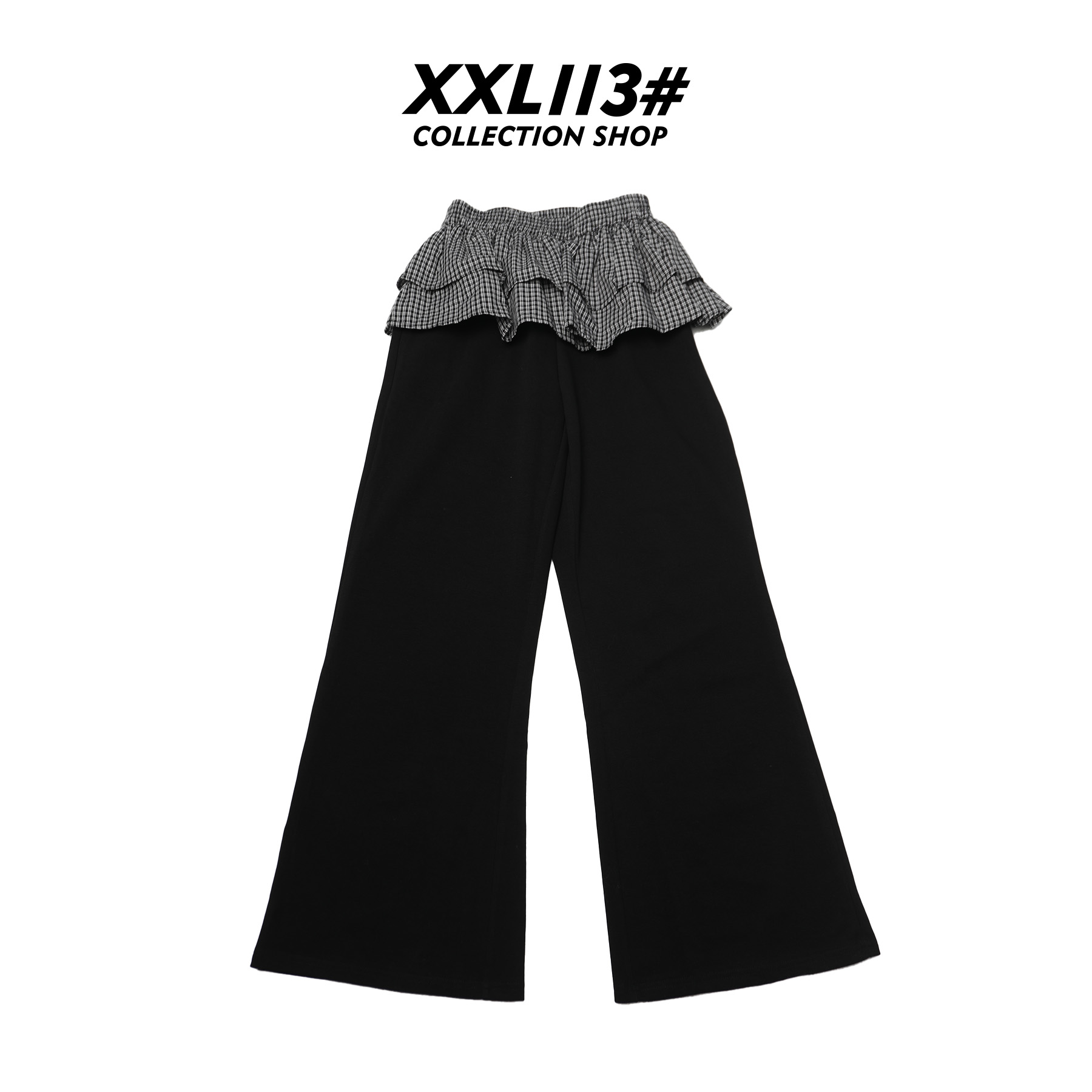 113* CENTRALIZED SHOP拼接休闲阔腿裤格纹休闲裤X5F10H6831