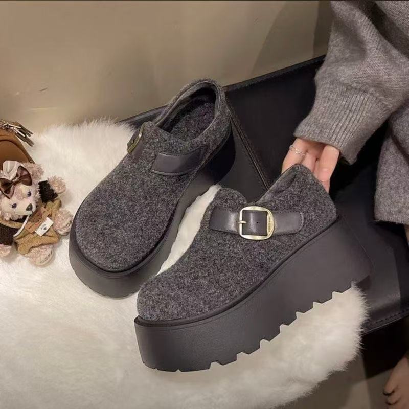 2025新款秋冬厚底增高毛绒勃肯鞋女鞋绒松糕复古百搭休闲毛毛棉鞋